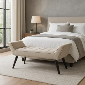 A banqueta Ember é uma peça sofisticada e contemporânea que combina design minimalista com conforto de alta qualidade.